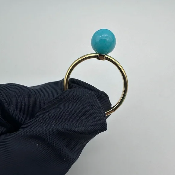 Tiffany & Co. New Size 8 18k Yellow Gold Amazonite 8mm Hardware Ball Ring - Picture 4 of 9